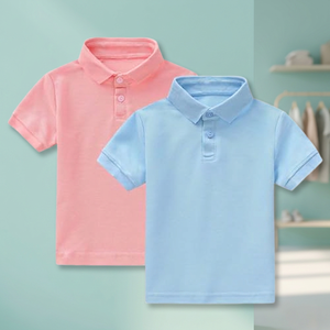 Chemise polo en coton pour enfants, uniforme scolaire, école primaire, rose, bleu, manches courtes, tissu tricoté, garçons - Product Image 2