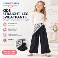 Pantalon large personnalisé Smiledotkids pour enfants, bleu marine, avec dentelle, ourlet à volants, taille à cordon, OEM ODM, pour petites filles, vente en gros