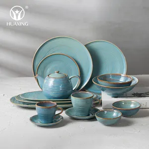 Vaisselle créative bronze rétro assiette en céramique ensembles vaisselle fine restaurant assiettes en porcelaine avec conception de cercle