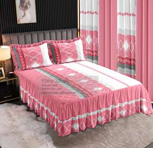 Colección LILIANNA, Nuevo Diseño, Juego de Colcha Acolchada de 7 Piezas Tamaño King con Falda de <span class=keywords><strong>Cama</strong></span> de Encaje y Cortinas, 100% Poliéster - Product Image 5