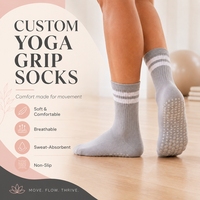 Chaussettes antidérapantes mi-mollet pour yoga et pilates pour femmes avec logo personnalisé sur le bord/mollet, respirantes et à séchage rapide