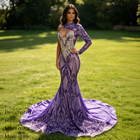 Robe de bal sirène violette à col haut et manches longues personnalisée Ocstrade, corsage orné de strass argentés, robe de soirée formelle pour femmes
