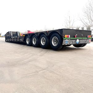 Semirremolque de <span class=keywords><strong>plataforma</strong></span> baja de 16m y 4 ejes, 28t, con tren de aterrizaje de servicio pesado y cuello de cisne desmontable para transporte de maquinaria de movimiento de tierras - Product Image 3