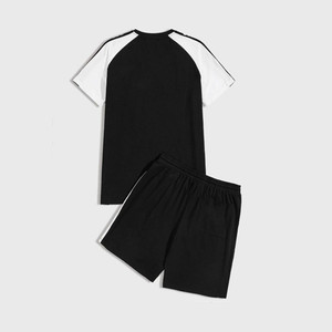 Hombres Colorblock Letter Top & Drawstring Waist Shorts Set Venta al por mayor Moq Will Be 80sets One Color - Product Image 4