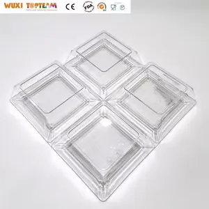 Bandeja de plástico de 4 compartimentos Platos transparentes para aperitivos Plato cuadrado para postres