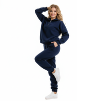 Setelan Olahraga Wanita Bahan Fleece Tebal Ukuran Besar, Sweatshirt Setengah Resleting dan Celana Jogger Berpinggang Karet, Gaya Athleisure Minimalis