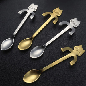 Cuillère à chat en acier inoxydable 304, cuillère à mélanger de dessin animé pour café, desserts, gâteaux, qualité alimentaire - Product Image 2