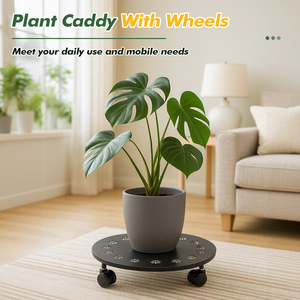 Heavy Duty Iron Plant Caddy with Wheels Rolling Plant Stand & <b>Dolly</b> Garden Use Drainage Holes - Product Image 2