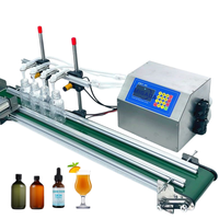 Machine de remplissage automatique de liquides (huile, miel, parfum) à 4 buses, petite capacité, avec convoyeur, pour bouteilles PET