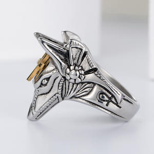 Bague Tête de Chacal Anubis en Acier Titane pour Homme, Bijou Égyptien Ancien, Design Dieu de la Mort, Cadeau Tendance - Product Image 4