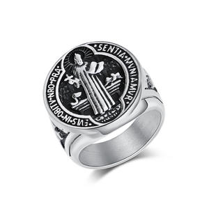 St. Benedict Medal Titanium Steel <b>Ring</b> Men's Cross Shape Religious Amulet Gift Jewelry - Product Image 5