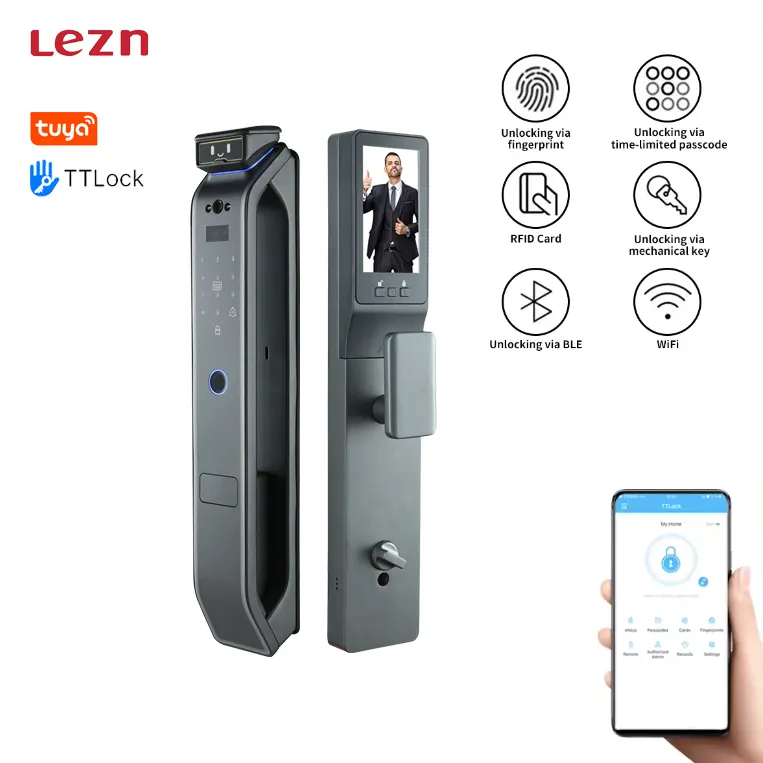 Lezn K60 tuya vân tay thẻ chìa khóa cửa thông minh khóa chất lượng cao hợp kim nhôm Bluetooth tùy chỉnh cơ thể