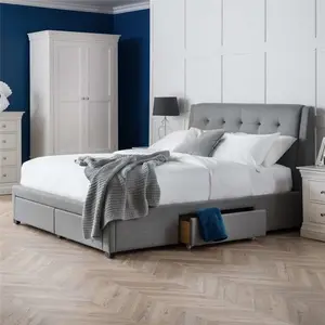 Full Size Soft Bed Leather Upholstered Modern Bed King Size Wooden Single Bed With Drawers
