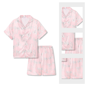 Pyjama pour enfants filles ensemble personnalisable confortable <span class=keywords><strong>été</strong></span> Satin pyjamas pour filles bébé filles chemise Shorts boutonné PJ ensembles - Product Image 2