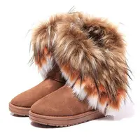 冬の新しいスノーシューズ厚手のハイトップコットンブーツウサギの毛皮のブーツ女性のキツネの毛皮のスノーブーツ