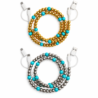 Câble de charge USB Type C FASHLINK en gros 4-en-1 avec perles turquoise et perles métalliques, pour transfert de données