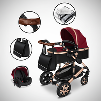 En promotion : Poussette 3-en-1 pour bébé avec châssis en alliage d'aluminium, repose-pieds réversibles, siège auto, vue haute, pliable, sac à couches et poignée en PU