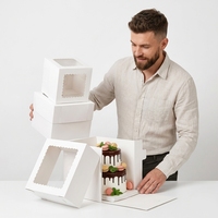 Boîtes à pâtisserie blanches pliables pour gâteaux de mariage et de fête, boîtes à emporter anti-fuite, boîtes à gâteaux hautes multi-tailles avec fenêtre