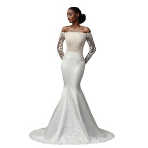 Wedding Dress Mermaid Off Shoulder <b>Lace</b> Ivory <b>White</b> Sweetheart Neckline Natural Waist Vintage Style W211 - Product Image 2