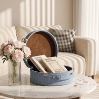 Caja de Almacenamiento de Ropa Portátil Semicircular de Tela Azul Denim, Gran Capacidad, Decorativa