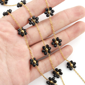 Crystal Flower Chain Beaded Chain Stainless Steel Glass Beads Electroplated <b>Braid</b> DIY Jewelry Making Necklace Bracelet - Product Image 2