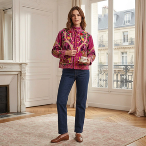 Chaqueta Rosa Suzani para Mujer con Bordado Floral, Estilo Boho Chic, Prenda Exterior Étnica, Inspiración Vintage, Abrigo Artesanal Único - Product Image 1