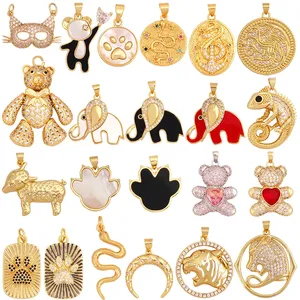 Pendentif à breloque animal chat ours lion léopard serpent renard mouton, véritable collier plaqué or 18 carats <span class=keywords><strong>bracelet</strong></span> bijoux composants approvisionnement S36 - Product Image 1