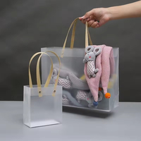 Sac de courses réutilisable en PVC transparent givré, style moderne, avec impression de logo personnalisé, poignée longue, pour événement de marque