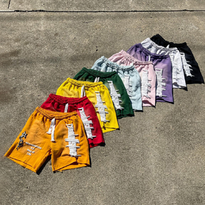Custom Straight Casual Mid Streetwear for Shorts <strong>Pants</strong> for <strong>Hem</strong> Distress Drawstring Vintage French Terry Acid Washed Men - Product Image 4
