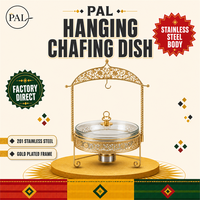 Plat de service en acier inoxydable 8L avec support doré, chauffe-plat à alcool détachable pour mariages, banquets et buffets