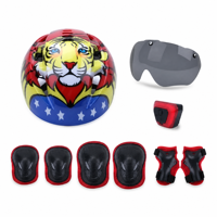 Kit de casque CE EN1078 7-en-1 moulé en interne avec lunettes, feu arrière LED, protections genoux, coudes et poignets en PC et EPS pour sports toutes saisons