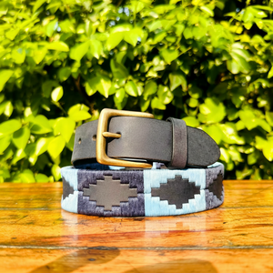 Cinturón de polo de cuero de búfalo de agua juvenil azul cielo marino hilo ceroso 100% hebilla de latón macizo de alta calidad longitud personalizada informal - Product Image 1