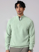Pull à col montant zippé pour homme, tricoté, décontracté, manches longues, broderie, acrylique/polyester, automne