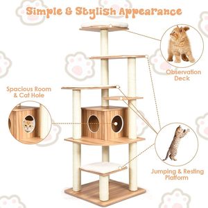 2025 Luxus moderne Holz katze Klettergerüste Großer Kratz baumturm für Familien mit mehreren Katzen Nest Haustier bedarf Spielzeug Karton verpackung - Product Image 4