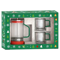 Regalo Corporativo Navideño, Cafetera de 34 oz, Logotipo Personalizado, Vidrio de Borosilicato, Émbolo de Acero Inoxidable, Base de Silicona Antideslizante
