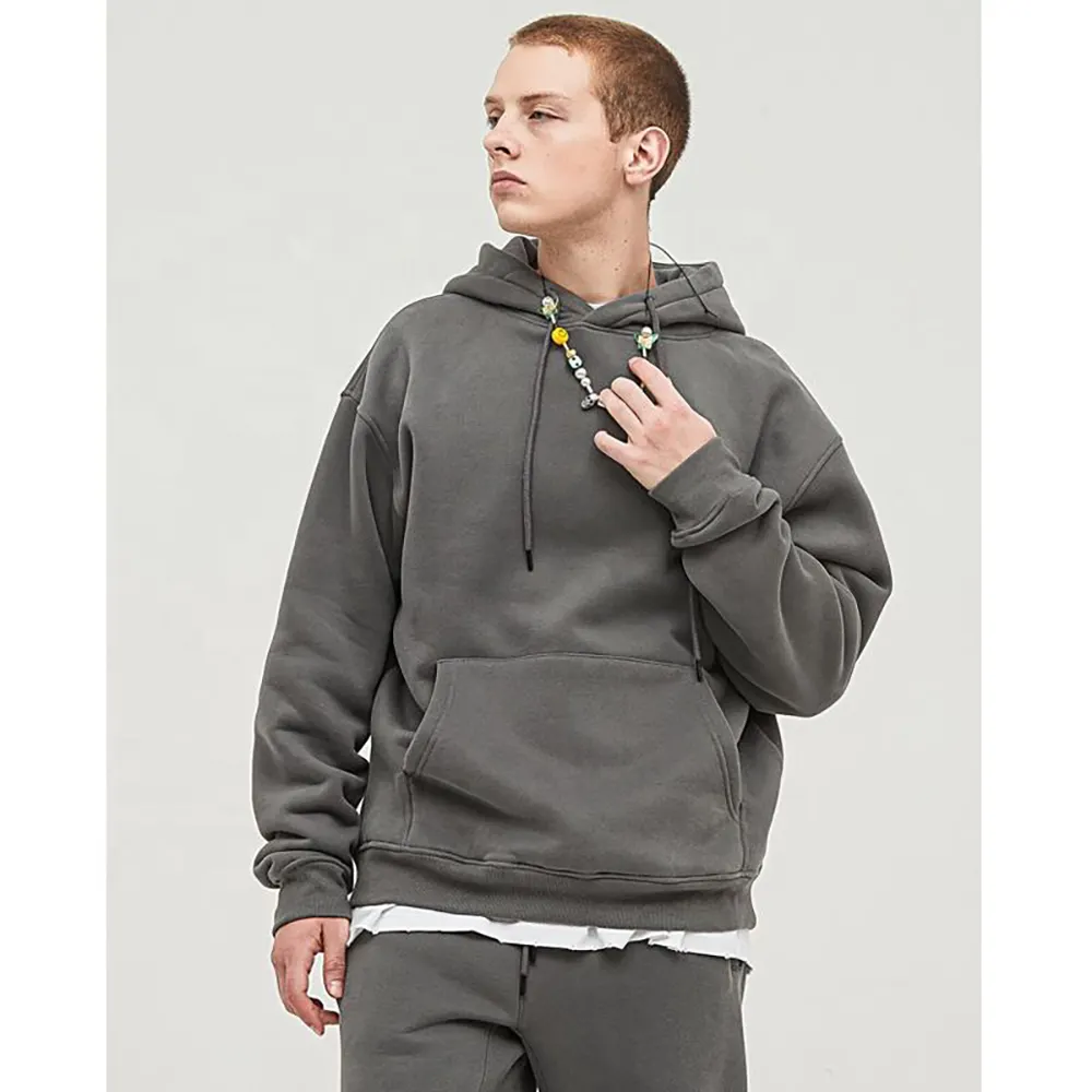 Sweat à capuche gris épais de style de rue pour hommes-surdimensionné avec poche avant spacieuse Style sweat à capuche lourd pour hommes surdimensionné