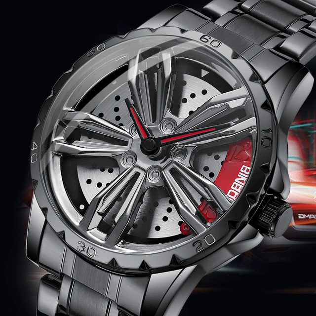 Hub Motorcycle Watch Men's Three-dimensional Hollow Rotating Car Modified Student Mechanical Trendy Men's Watch