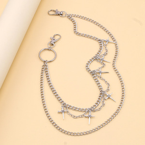Hip Hop Punk Double Layer <b>Cross</b> Metal Pant <b>Chain</b> Zinc Alloy Waist <b>Chain</b> Casual Style - Product Image 4