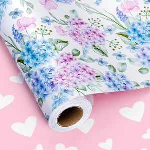 Papel de regalo floral azul Yarcony de 17 pulgadas x 33 pies, papel de regalo con hortensias en acuarela para cumpleaños, bodas, despedidas de soltera - Product Image 1