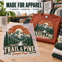 Transfert thermique DTF personnalisé pour vêtements avec des motifs de logo prêts à être pressés pour le branding des t-shirts et la décoration des tissus