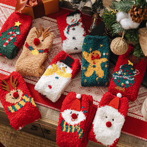 Jingwen OEM calcetines de navidad Xmas kỳ nghỉ vớ phụ nữ ấm áp ấm cúng mờ Fluffy giáng sinh vui vẻ vớ - Product Image 1