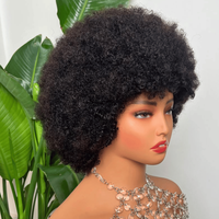 Perruques Courtes Afro Frisées et Bouclées pour Femmes Noires, 100% Cheveux Humains Indiens Remy, Fabriquées à la Machine, Naturelles, 10 Pouces