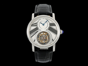 Montre mécanique automatique élégante et tendance avec cadran gravé, bracelet en cuir de crocodile noir mat et tourbillon flottant - Product Image 1