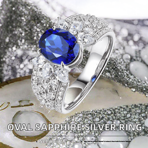 Bague de fiançailles Ruizuan Lab Luxury en argent sterling 925 sertie d'un saphir ovale, certifiée GRA - Product Image 2