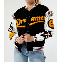 OEM Fabricant Broderie en chenille de haute qualité Manches en cuir pour collège pour femmes Bomber de baseball personnalisée Veste universitaire Letterman