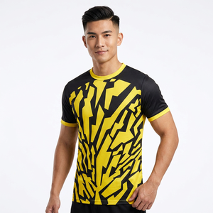 Camiseta de Fútbol para Hombre, Negra y Amarilla, Sólida, Transpirable, Talla Grande, Manga Corta, Absorbe la Humedad, Cuello Redondo, para Todas las Temporadas, Corte Regular - Product Image 1