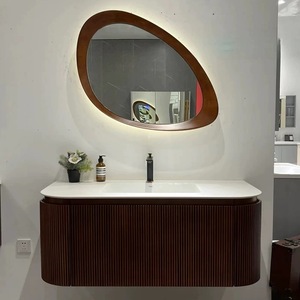 Comptoir de salle de bain moderne en pierre frittée contreplaqué à rayures cannelées au design spécial avec <span class=keywords><strong>vasque</strong></span> en céramique - Product Image 4