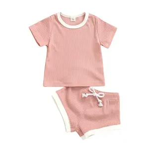 קיץ 9 צבע מצולעים כותנה תינוק חולצות יוניסקס מכנסיים קצרים 2Pcs בגדי סט מוצק בני ובנות תלבושות ילדים חליפות בגדים