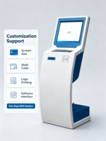 Kiosque tactile vertical personnalisé ODM 19-22 pouces, distributeur de tickets de commande automatique, machine à numéros de file d'attente, lecteur de codes-barres pour hôpital
