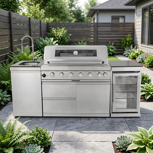 44 in. 6-Burner 85,000 BTU Stainless Steel Outdoor Kitchen BBQ Grill Island, Wine Refrigerator, Rotisserie, in Sliver - Product Image 2